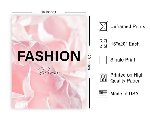 Image of Poster Master Pink Floral Print - Fashion Poster - Paris Designer Art - Modern Wall Design - Chic Gift for Women & Fashionista - Glam Decor for Bedroom or Girl's Room - 16x20 UNFRAMED Wall Art