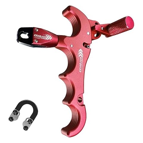 xxiaojun Compound Bow Aid Releaser and D Loop Rope，Adjustable Can Rotate 360° Thumb Release Bow Aluminum Alloy Aids，Archery Release Aids with Anti-Slip Grain. (4 Fingers-Non-Slip Spreading-Red) Cover