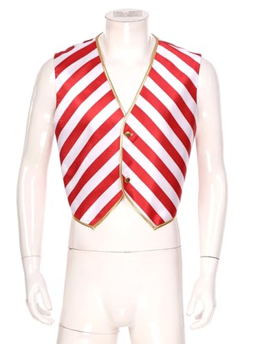Men's Christmas Candy Cane Red White Stripe Waistcoat Vest Tops Santa Claus Sleeveless Tops3