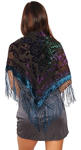 Western F.a.s.h.i.o.n Velvet Triangle Scarf - Blue Multi Paisley