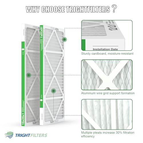 Image of TRIGHTFILTERS 16x25x1 Air Filter 4 Pack, MERV 8 Pleated Dust Defense Air Filters Replacement Air Conditioner HVAC AC Furnace Filter, Durable and Lightweight