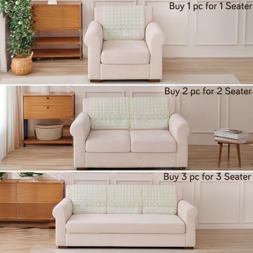 Image of HOKIPO 'BelleLace Series' Imperial Milk Velvet Anti-Slip Sofa Backrest Covers with Lace | 1 Pc - Pearl White (AR-6311-WHT*1S)