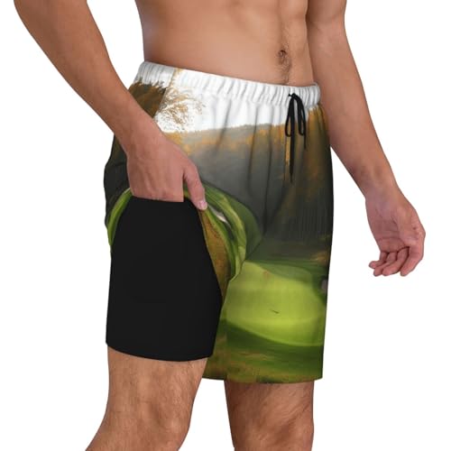 Men's Swim Trunks Quick Dry Board Shorts Forest Golf Course Beach Shorts with Pocket Bathing Suits for Men2