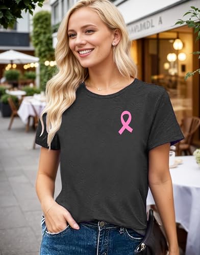 Breast Cancer Shirts for Women Cancer Awareness Shirt Pink Ribbons Tee Tops - image 2