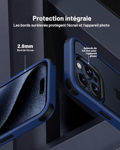 Coque iPhone 15 Pro MobNano transparente antichoc silicone bleu noir