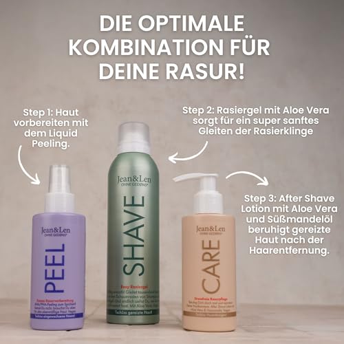 Jean & Len Rasiergel Aloe Vera & Vitamin E, für eine besonders schonende & gründliche Rasur, schützt vor Irritationen & Reizungen, Rasiergel für Damen, ohne Parabene & Silikone, vegan, 200 ml