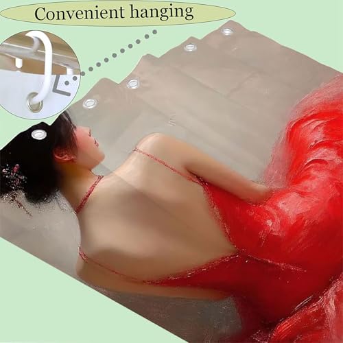 Rideau de douche 180x240 cm rouge en tissu polyester imperméable - 6