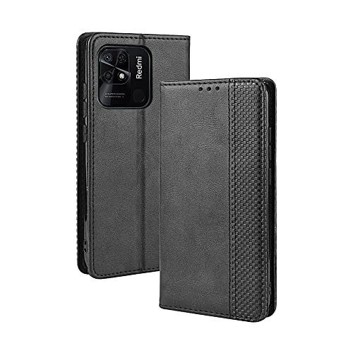 PEIYE Funda para Xiaomi Redmi 10C, Cover de Cuero PU con Cáscara de TPU, Ranura para Tarjeta, Soporte Plegable, Cierre Magnético, Case Tapa Libro -Negro Cover