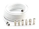 Digital Coaxial Cable Kit with Universal Ends -RG6 Coax Cable and six (6) Piece Adapter Kit Includes Male Female RCA BNC F81, and Barrel Connectors - White, 25 Feet