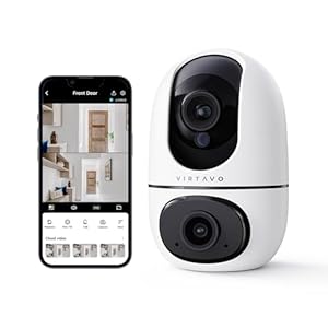virtavo Überwachungskamera Innen 2MP, 24/7 WiFi, WLAN Dual Lens Kamera Überwachung Innen mit 360° PTZ, Auto Tracking Bewegungserkennung,Farbnach... 2-Wege-Audio für Baby Haustier Wohnung