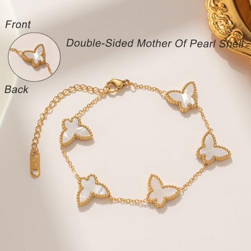 Lucky Butterfly Bracelet Designer Dupes, 18k Gold Plated Minimalism Double-Sided Mother Of Pearl Shell Dainty Adjustable Chain Bracelet For Women Fashion Jewelry Gift3