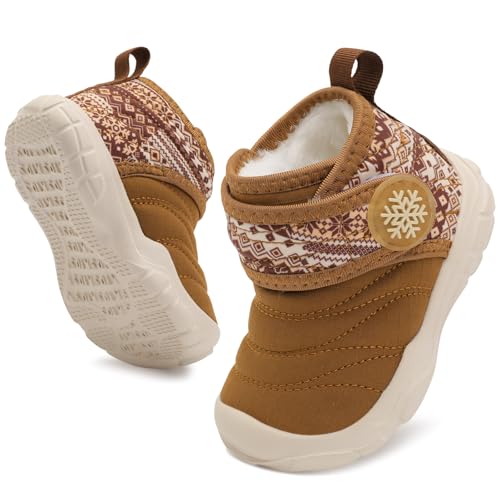 Image of BARERUN Barefoot Baby Boys Girls Boots Warm Winter House Shoes for Toddler Girls Boys Waterproof Fleece Kids Snow Boots Faux Fur Infant Booties Walking Shoes for Indoor Outdoor