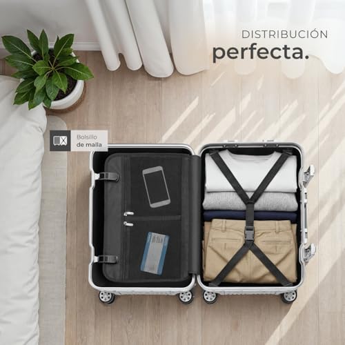 TecTake® Maleta Cabina Rígida de Aluminio con Cerraduras TSA, Maleta Mediana Equipaje de Mano en Avión, Maletas de Cabina Ligera, Maletas de Viaje - 53 x 37,5 x 24 cm Plateado - imagen 7