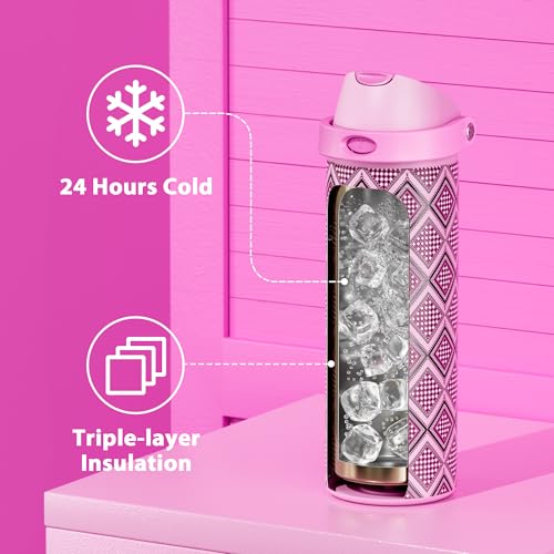 Image of 24 oz Insulated Water Bottle with Straw: Meoky Stainless Steel Metal Water Bottle with 2-in-1 Lid - Leak Proof, Cold for 24 Hours, Fits in Car Cup Holder, BPA-Free for Gym Travel Sports, Candy Knit