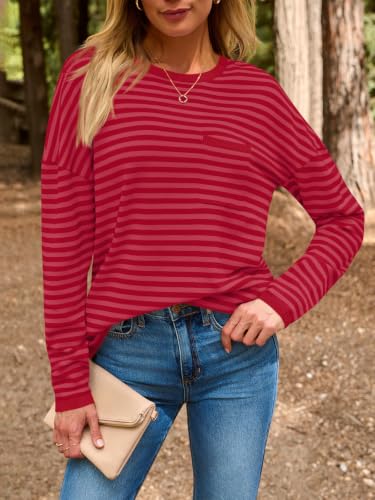Image of LILLUSORY Womens Striped Lightweight Sweaters 2026 Fall Fashion Outfits | Cozy Knit, Work Office Pullover Crewneck Pullover, Cute Teacher Clothing, Old Money Clothes, Ladies Trendy Long Sleeve Tops