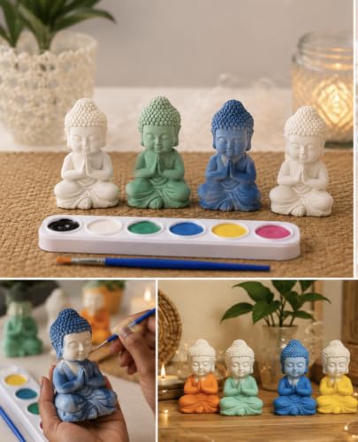 Image of Meenas DIY Kids Plaster Painting Kit - Paint Your Own 3D Figurines with Acrylic Colours & Brush | Perfect Birthday and Farewell Gift, Creative Art & Craft Activity Gift for Kids 2+ (Budha)
