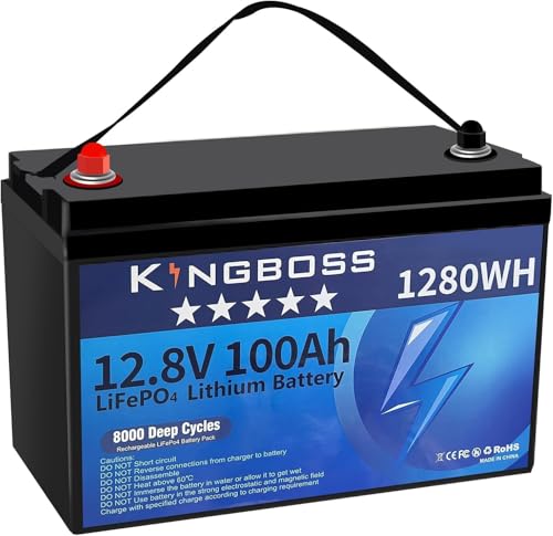 Kingboss 12V 100Ah LiFePO4, Lithium Battery 15000 Deep Cycles Lithium Iron Phosphate Battery with...