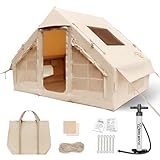 TIGERXBANG Inflatable Tent for Camping, 4-6 Person Glamping Air Tents, Easy Setup 4 Season Luxury Cabin, Waterproof & Windproof Inflatable House Tent with Panoramic View Windows