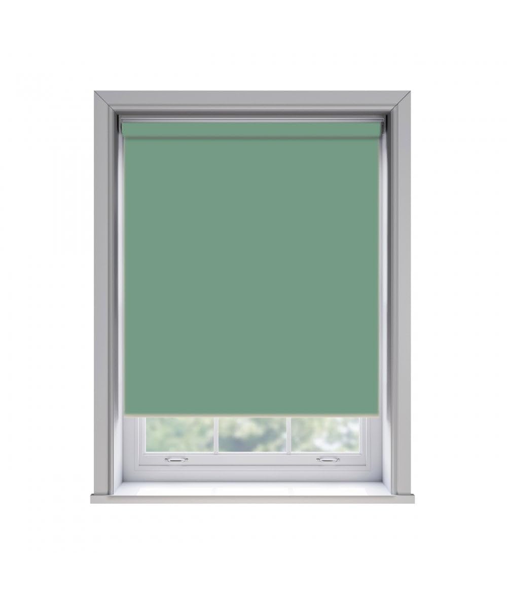 No Drill Basil Thermal Blackout Roller Blind - 105cm Width x 170cm Drop - Green