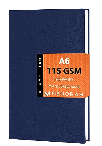 Image of MENORAH - Artist Sketch Book- A6-115 GSM (160 Pages / 80 Sheets) Drawing Notebook- Hard Bound Book- (14.8 Cm X 10.5 Cm)- Completely Handmade- Portrait-Dark Blue, Paper, oil