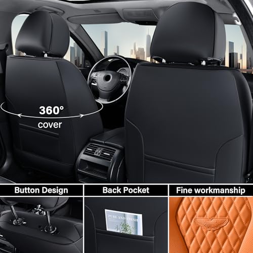 Image of Coverado Car Seat Covers, Seat Covers Front Seats,Orange Car Seat Cover, Waterproof Car Seat Covers, Car Seat Cushion, Front Leather Seat Protector Fit for Most Cars