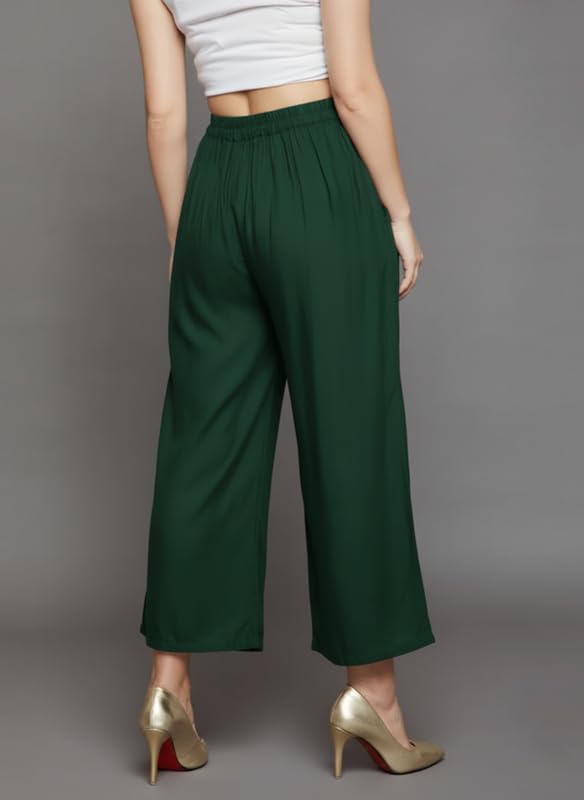 Image of Super Soft Viscose Rayon Flared Palazzo Pants for Women Stylish Wide Leg Straight Relaxed Fit Casual Ethnic Office Wear