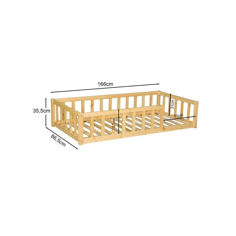 WEBER INDUSTRIES Lit 80x160 Nino+ 1 sommier + barrière/Bois Clair
