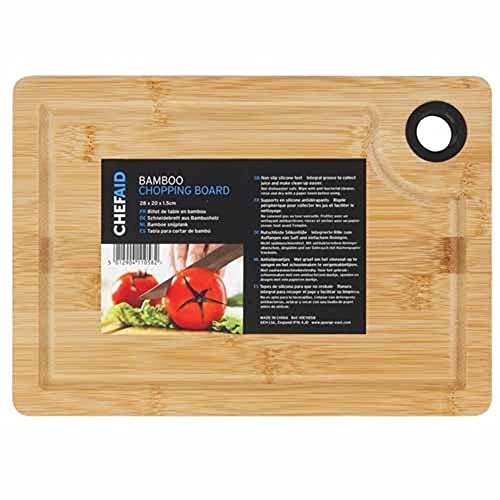 Chef Aid Bambus-Schneidebrett, 28 x 20 x 1,5 cm, Ökologisches und Langlebiges Küchenbrett für die Essenszubereitung