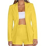 ABABC Women's Long Sleeve Lapel Blazer Open Front Office Jacket 2 Piece and Belt Shorts Elegant...