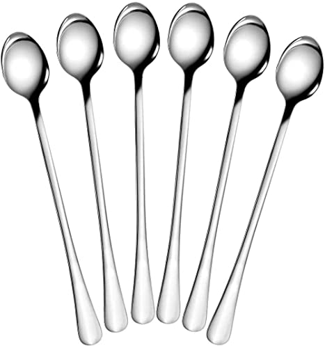 Image of Long Handle Spoon, Long Mixing Stirring Spoon for Iced Tea, Coffee Suitable for Tall Glasses, Cocktail Bar Stainless Steel Long Handle Spoon, Soda Spoon, Milkshake Spoon (6 pcs Long)