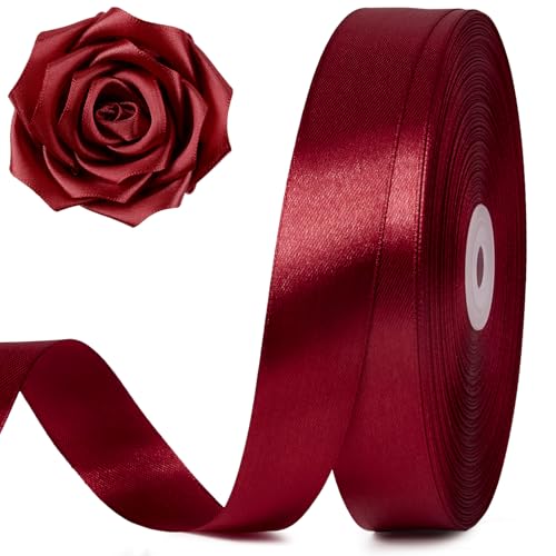 Jutieuo 100 Yards 1 Inch Burgundy Satin Ribbon Dark Wine Red Solid Craft Fabric Ribbon for Christmas Gift Wrapping Bows Making Flower Bouquet Wedding Party Decoration
