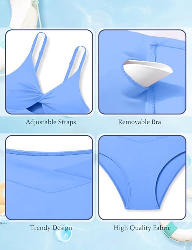 Girls Swimsuit Color Block Girls Bathing Suit Twist Tankini Set Two Piece Girl Swimwear Bikini Set for 9-16 Years4