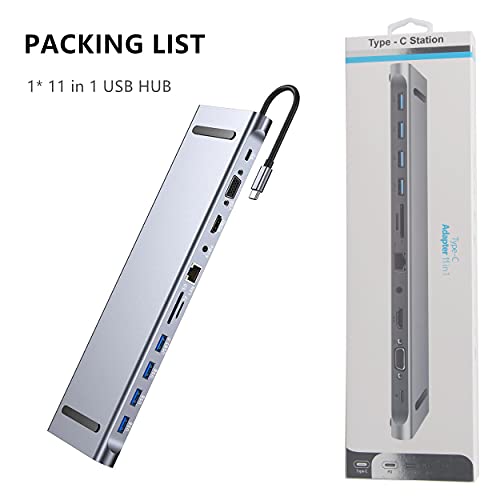 Image of 11 in 1 Docking Station USB HUB, Aluminum C Hub with Gigabit Ethernet, HDMI, VGA, Audio Mic Port, SD /TF Card Reader, Compatible with MacBook, XPS More USB C Devices