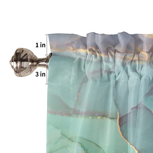 Window Curtains For Living Room/Bedroom/Kitchen/Bathroom, Marble Blue And Green With Gold Rod Pocket Small Short Half Tier Cafe Curtains & Drapes 24 Inches Long Window Treatment Abstract Marble Crack #TOP4
