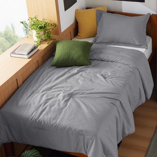 Image of Bedsure Twin /Twin XL Comforter Set - Dark Grey Soft Bedding for All Seasons, Cationic Dyed Bed Set, 2 Pieces, 1 Twin Size Comforter (68 inchx88 inch) and 1 Pillow Sham (20 inchx26 inch+2 inch)