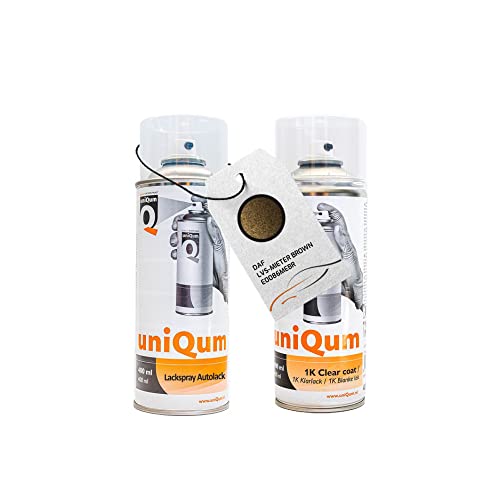 UniQum Autolack + Klarlack 2K Spraydose fürs LKW für DAF LVS-MIETER BROWN E0086MEBR Autolack Reparatur 2 x 400 ml