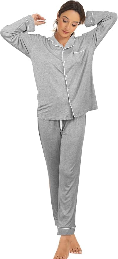 YOGINGO Women's Ultra Soft Pajama Sets - Breathable 92% Polyester Long Sleeve Button-Down Sleepwear with Elastic Waist - Image 2