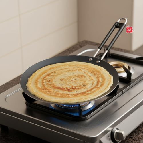 Image of LAZYwindow Induction Iron Tawa with Foldable Plastic Whisker Combo | Solid cast build offers durable performance for everyday flatbread cooking