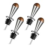 ZPUFAW 4 Pack Liquor Pour Spouts with Wooden Ball Caps, 2 in 1 Function Pour Spouts, Funnel for Transferring Olive Oil Liquid, 18/8 Stainless Steel Spouts