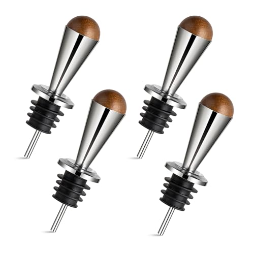 ZPUFAW 4 Pack Liquor Pour Spouts with Wooden Ball Caps,