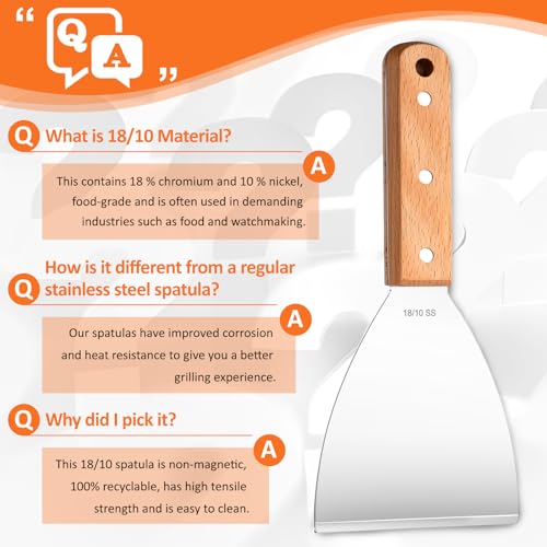 20 Pcs Griddle Accessories Kit, Leonyo Flat Top Grill Accessories, 18/10 Stainless Steel Griddle Spatula with Enlarge Spatula, Metal Scraper, BBQ Tool Set for Outdoor Cooking, Barbecue Grilling - Thumbnail 4