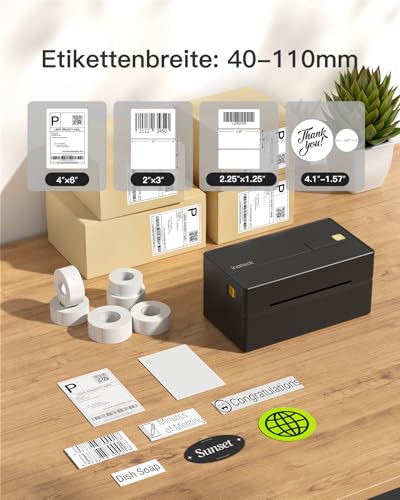 Inateck Mobile Thermo-Etiketten-drucker, Kabelloser 4x6 Versandetiketten Drucker für Versandpakete, Kompatibel mit iPhone, Android, iPad, Windows, MacOS, Chrome, USPS, Schwarz