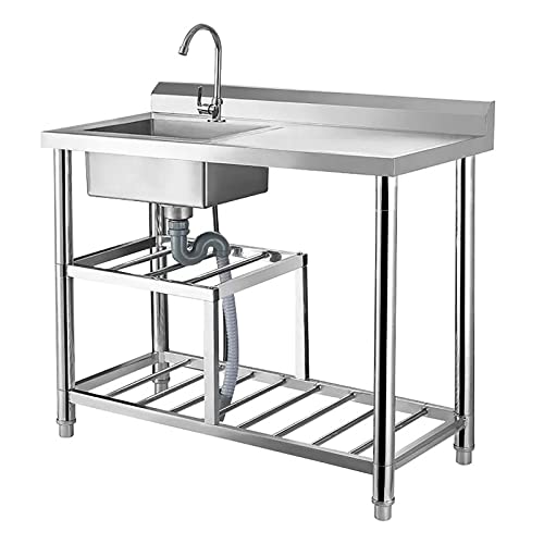 Évier en Acier Inoxydable 304 ，Évier Inox De Cuisine Ensemble d'évier de Restaurant Commercial ，avec Établi et Chaud/Froid Robinet,100x50x80cm Évier De Restauration Autoportant (Color : Type A, Siz