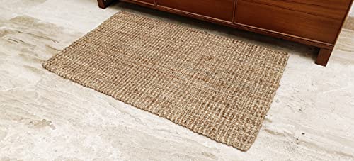 Natural Jute Boucle 2X3' Doormat, Hand Woven & Reversible For Living Room Kitchen Entryway Rug, Jute Burlap Braided Rag Rug, Farmhouse Rag Rug, Rustic Rug, Natural Look Rug #TOP1