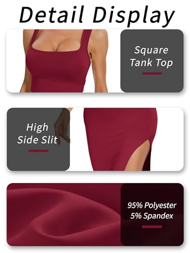 Image of ELLEVEN Two Piece Maxi Skirt Sets for Women, Square Neck Tank Tops with High Side Slit Dress Sets Summer Outfits