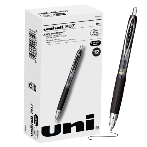 Black Retractable Gel Pens 12 Pack with Micro Points, Uni-Ball 207 Signo Click Pens are Fraud Proof and the Best Office Pens, Nursing, Business, School, and Bible Pens , Packaging may vary #1