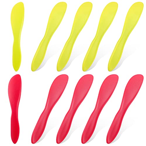 Perthlin 10 Stück Butterstreuer aus Kunststoff, Mehrzweck-Buttermesser, vielseitiges Messer, Zuckergussmesser für Weichkäse, Creme, Zuckerguss, 17,8 x 3,6 cm (Gelb, Rot)