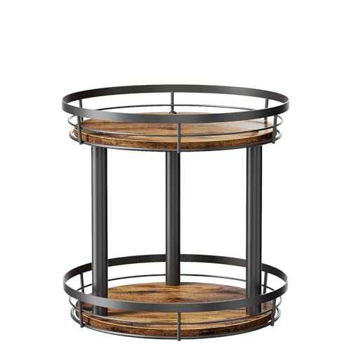 LAMU 10'' Wood Lazy Susan Spice Rack Organizer, 2 Tier Spice Organization for Cabinet, Countertop, Kitchen, Table Top, Pantry, Condiment and Seasoning Rack Organizer