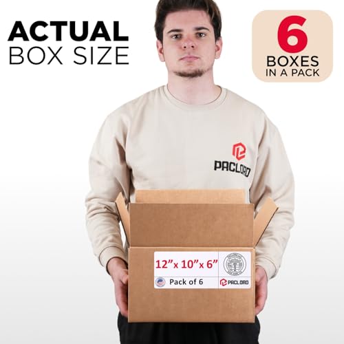Image of Medium Cardboard Boxes 12 inchL x 10 inchW x 6 inchH (Pack of 6) - USA-Made Packing Boxes for Moving, Shipping, or Storage - USPS, UPS, FedEx Approved - Professional Packing Supplies for Moving