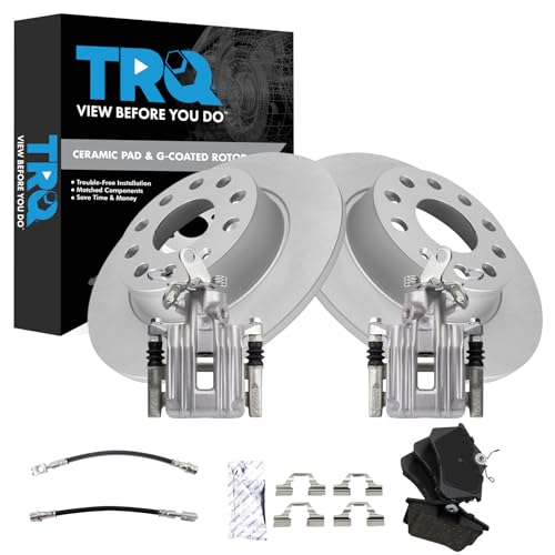 Image of TRQ Rear Brake Pad and Rotor Set Ceramic G Coated Rotors Calipers Compatible with 2010 Audi A3 A3 Quattro 2011 Volkswagen Golf 2013 Jetta